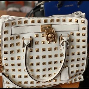 Michael kors white Hamilton studded bag.
